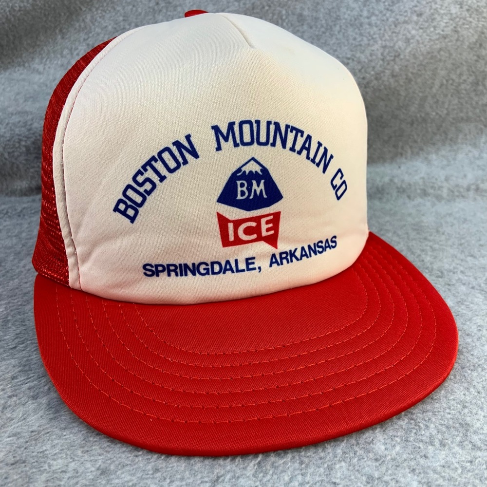 Boston Mountain Co Ice Mens Red Vintage 90s Trucker Hat Snapback Arkansas OSFA
